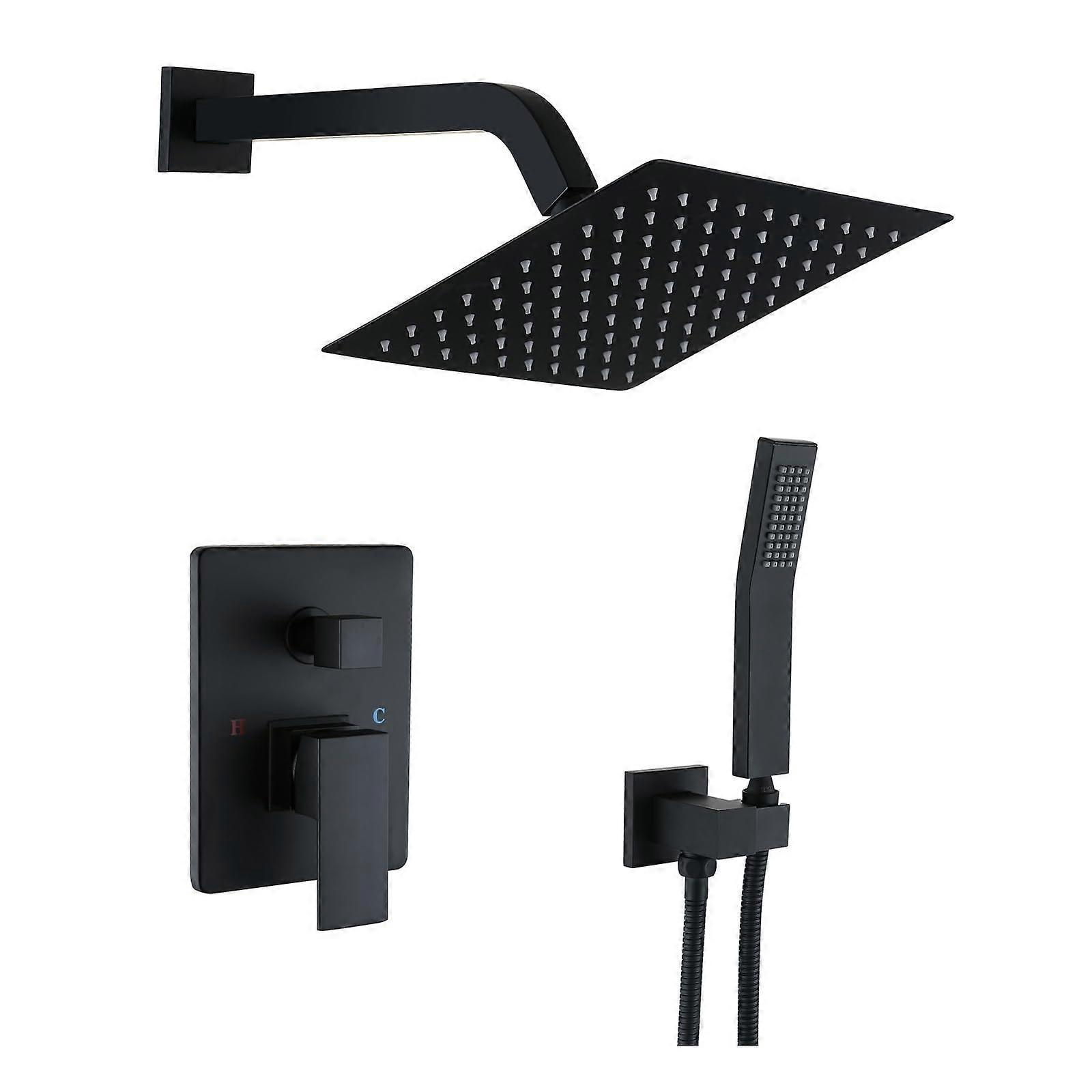 Shower Faucet Set with 10 Inch Rainfall Shower Head and Handheld, Matte Black, Dual Function Diverter