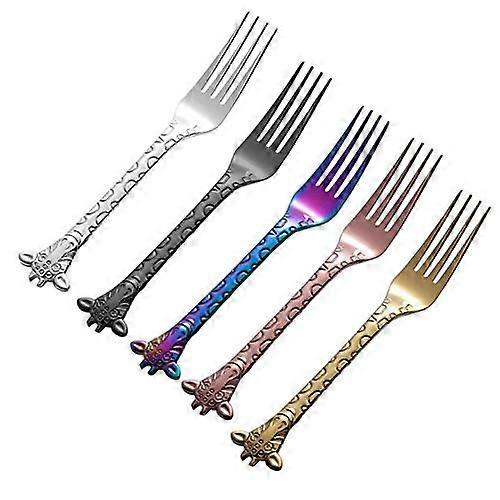 Stainless Steel Serving Forks with Giraffe Handle Design, 5 Pcs Cute Dessert and Appetizer Set