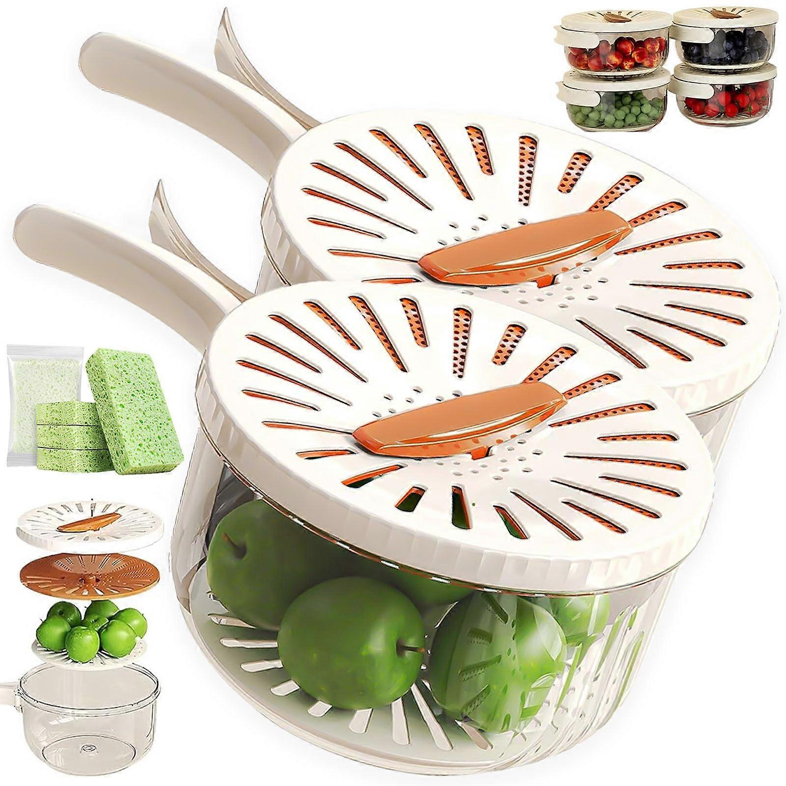 2in1 Vegetable Washing Basket with Strainer, Rotating Lid and Stackable Fruit Storage Bowl