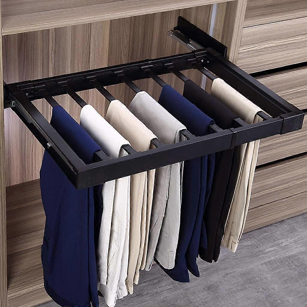 Pull Out Pants Rack with DoubleRow Damped Rails and AntiSlip Rod for Wardrobe Closet 47cm