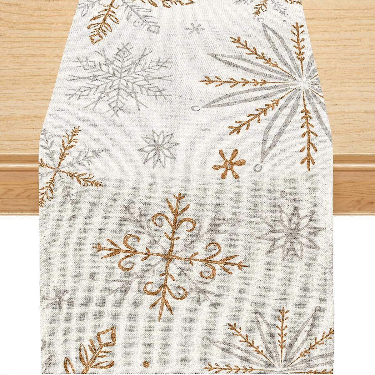Christmas Table Runner 13x108 Inch Snowflake Burlap Holiday Décor for Dining Table Fade Resistant