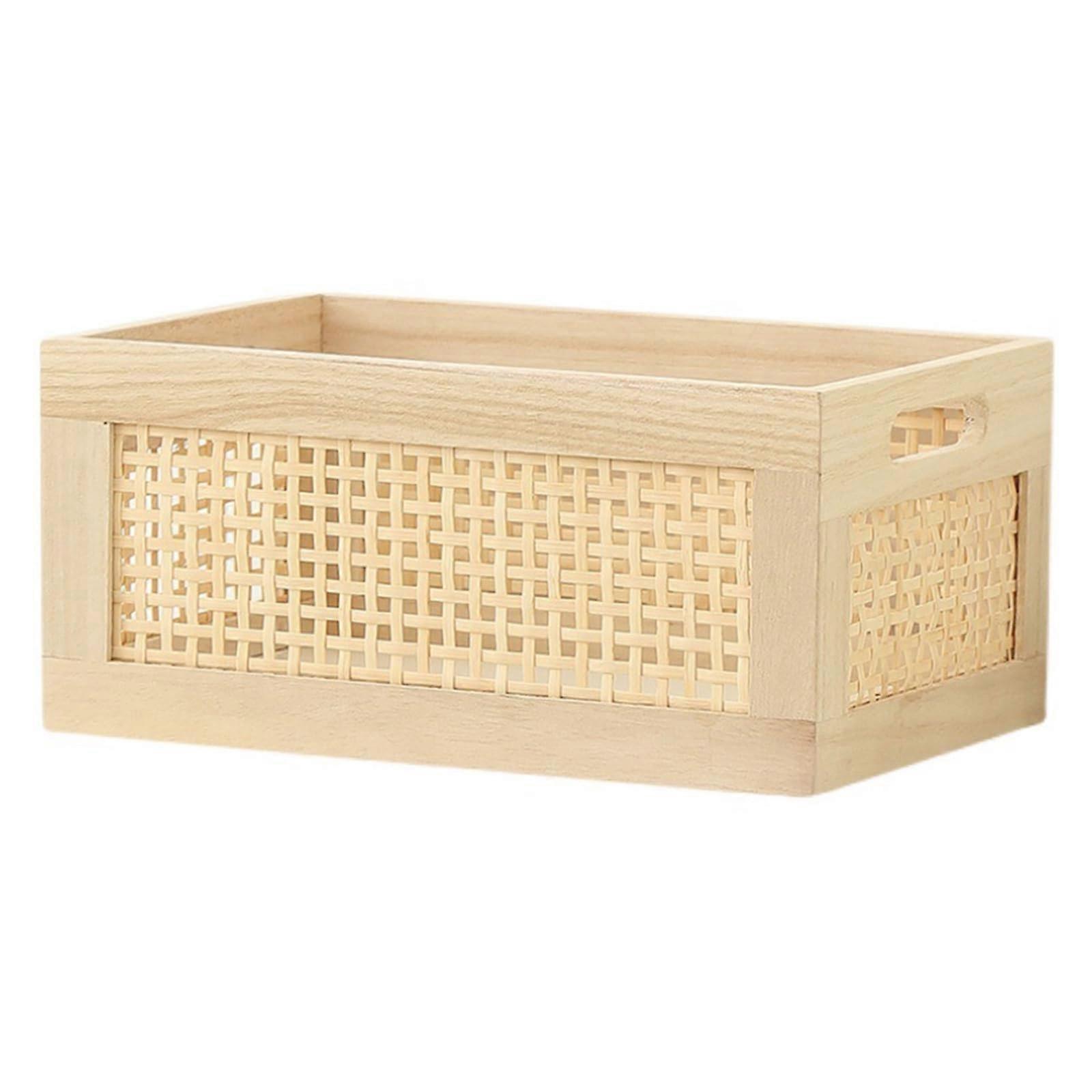 Rectangular Wicker Storage Basket Handwoven Wooden Large Capacity for Cabinets and Home Organization