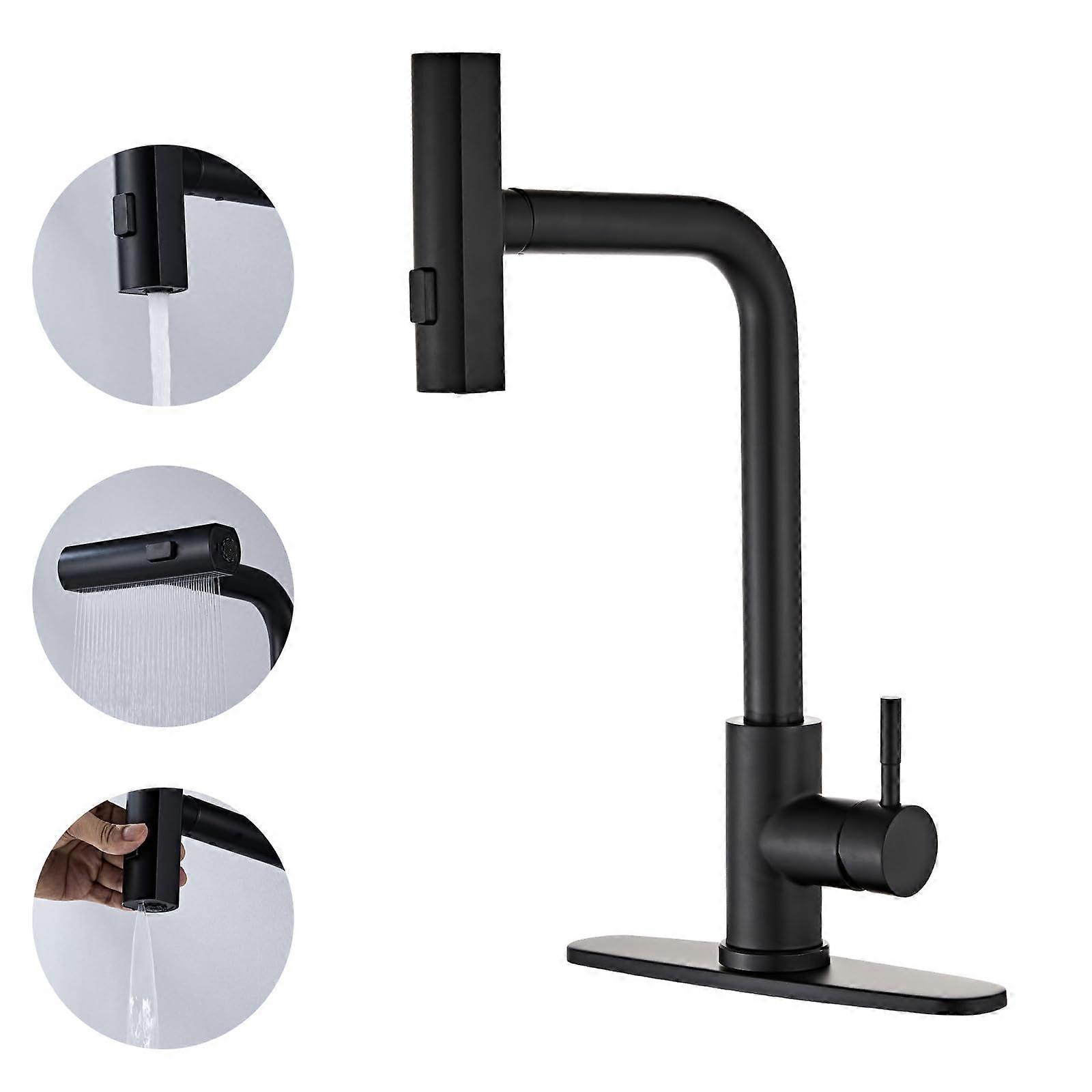 Black Stainless Steel Kitchen Faucet with Pull Down Sprayer, 3 Spray Modes, CorrosionResistant Ref:7069