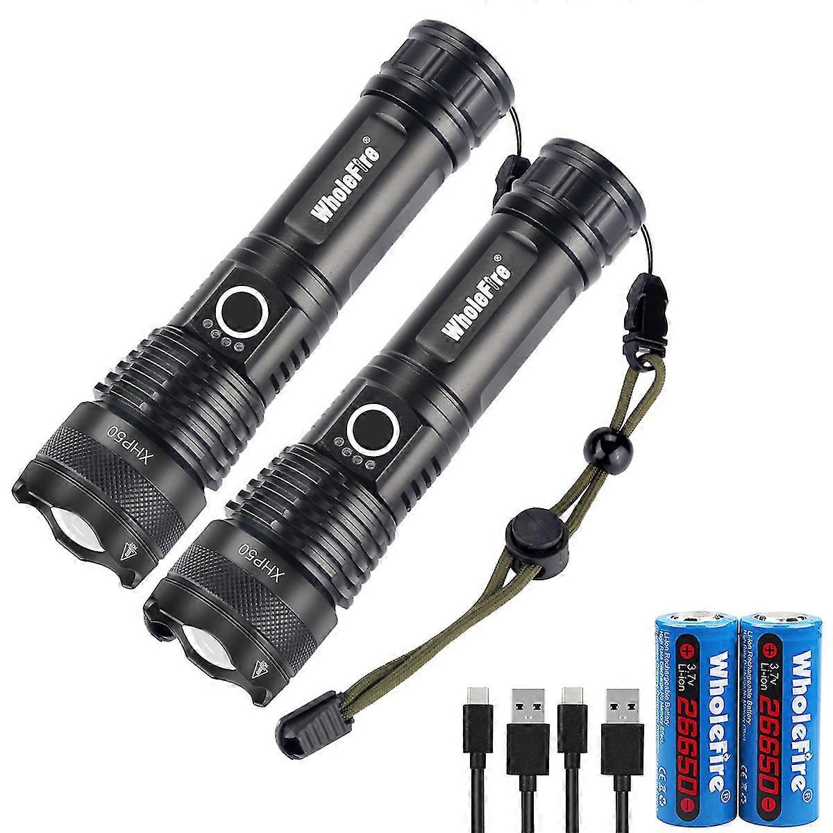 2026 2pcs 90000lm Xhp50 Led Usb Flashlight Torch