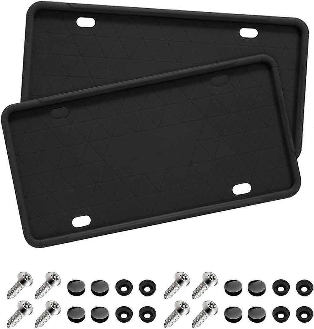 Black Silicone License Plate Frame Set 2 PCS Rustproof AntiTheft Universal Fit for Cars SUVs