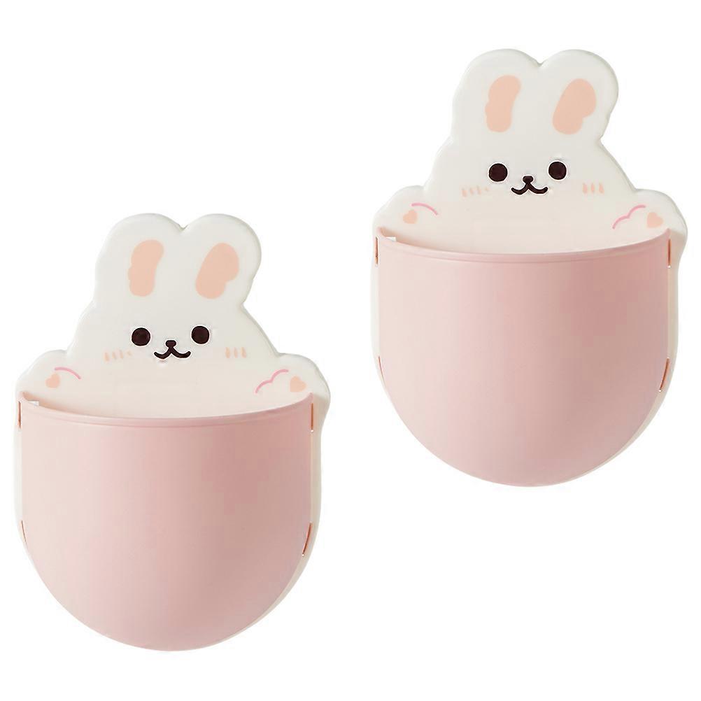 Bathroom Storage Rack Wall-Mounted Holder for 4Pcs Pink Cartoon Rabbit
