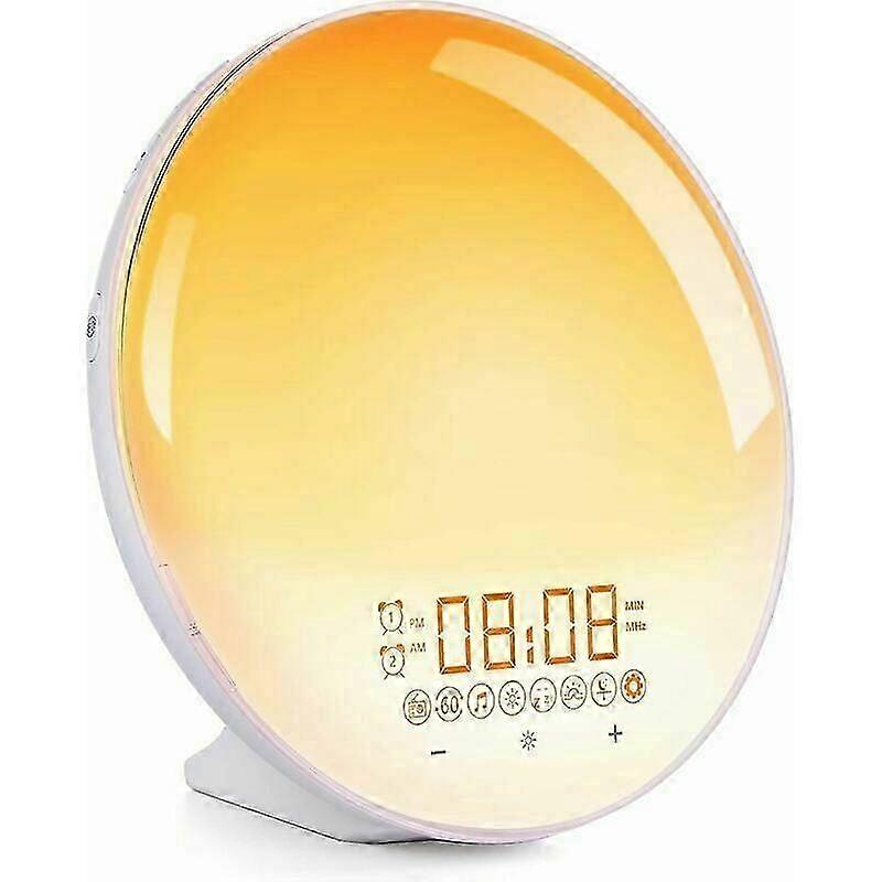 Light Alarm Clock, Morning Radio Alarm Clock with Light Effects, 20 Level Brightness Sensor Touch Function, Light Therapy Function with Alarm 25-26