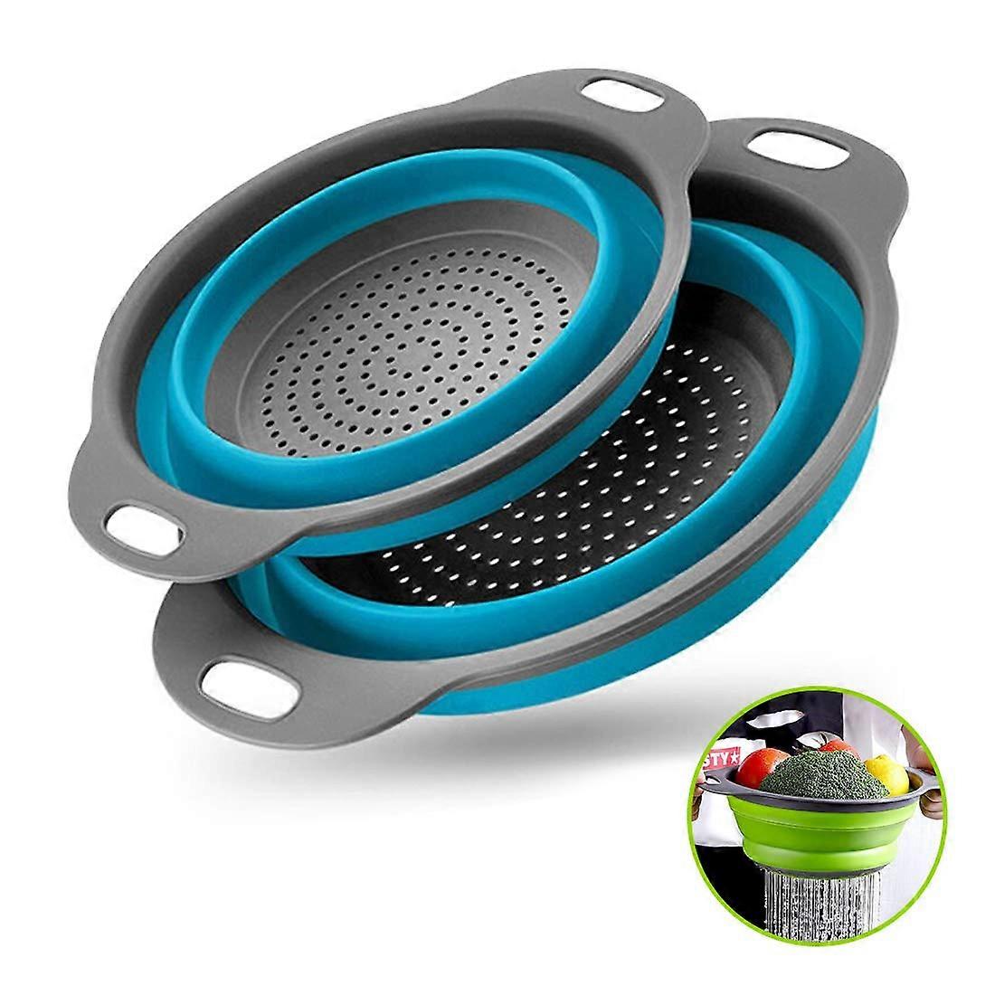 Collapsible Silicone Colander Set with Extendable Heat Resistant Handles for Pasta and Vegetables