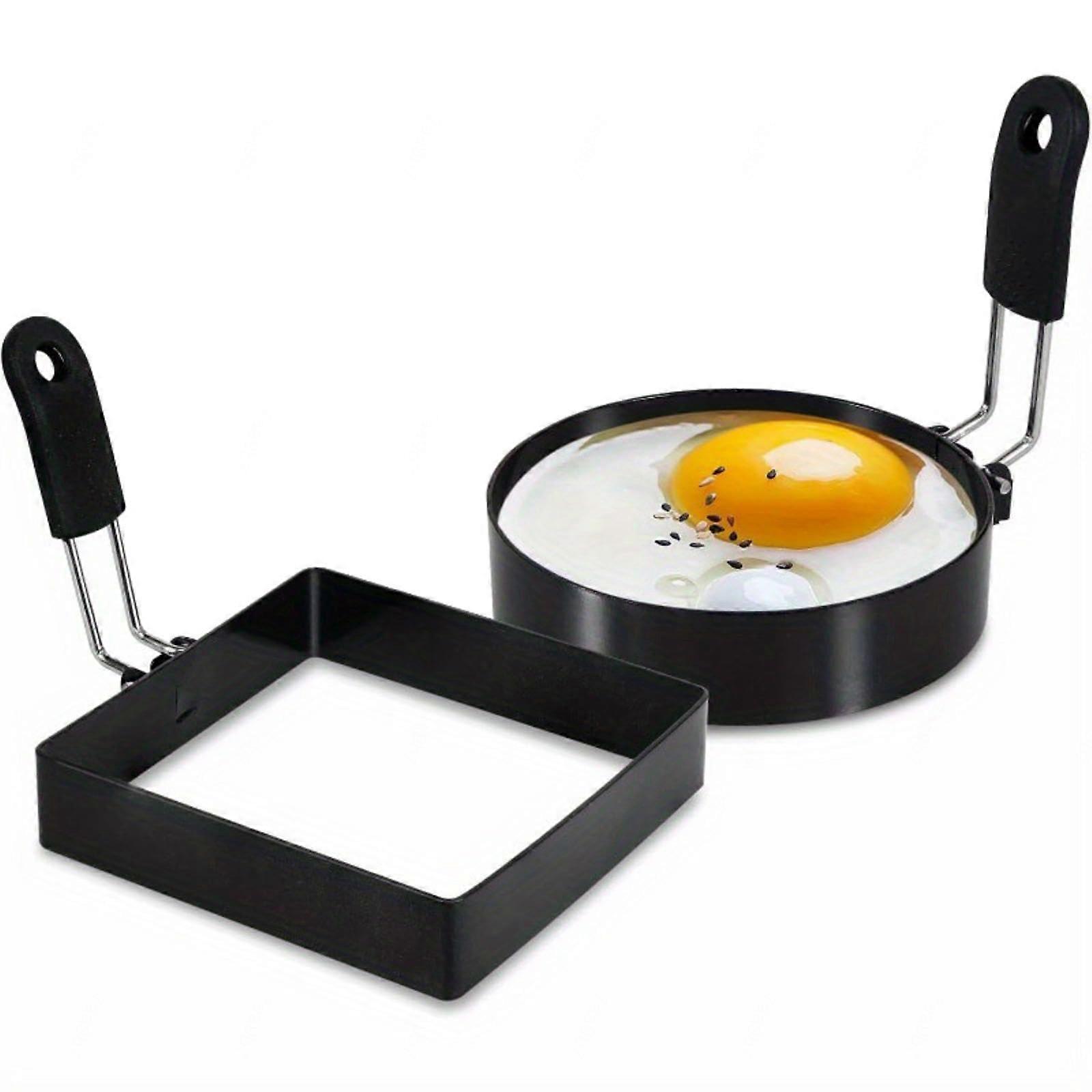 2 Pcs Stainless Steel Egg Ring Pancake Ring Set with Silicone Handle for  Round Breakfast