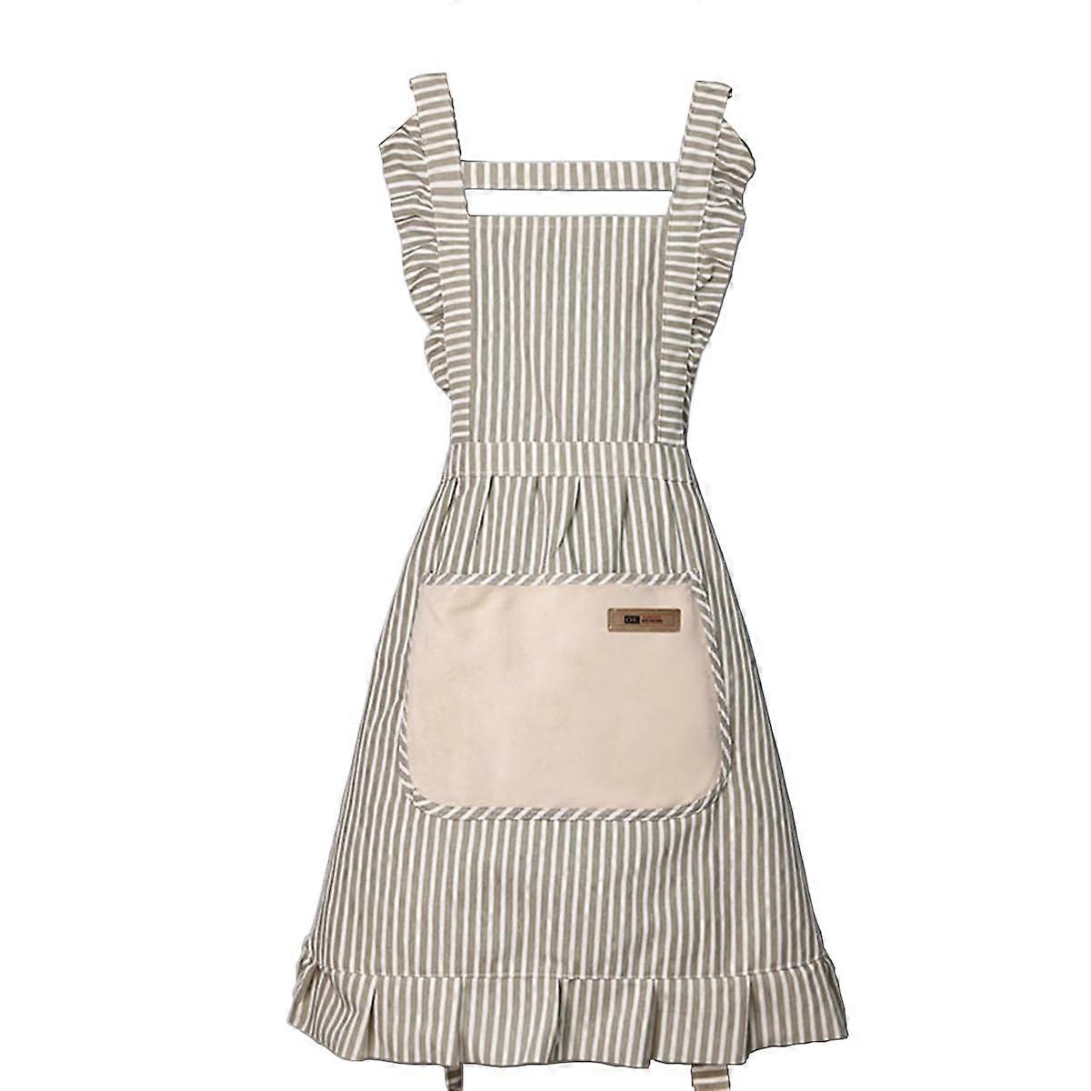 Kitchen Apron with Wide Shoulder Straps, Adjustable Neck, Absorbent Fleece Pockets, Gray