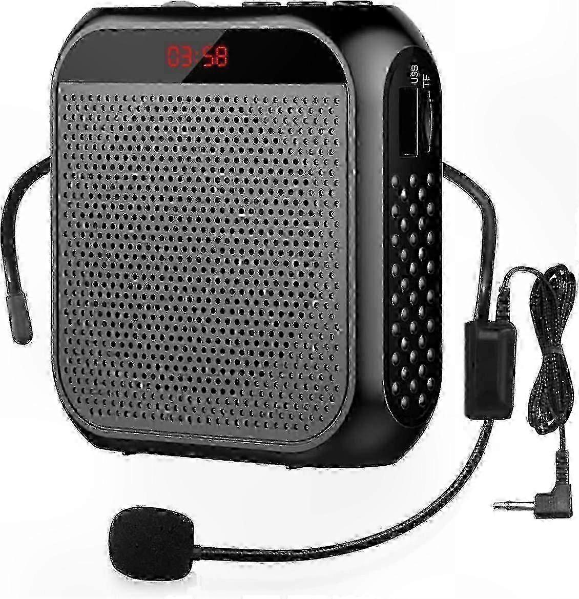 Rechargeable Portable Speaker with Wired Microphone Headset for Voice Amplification (Black)