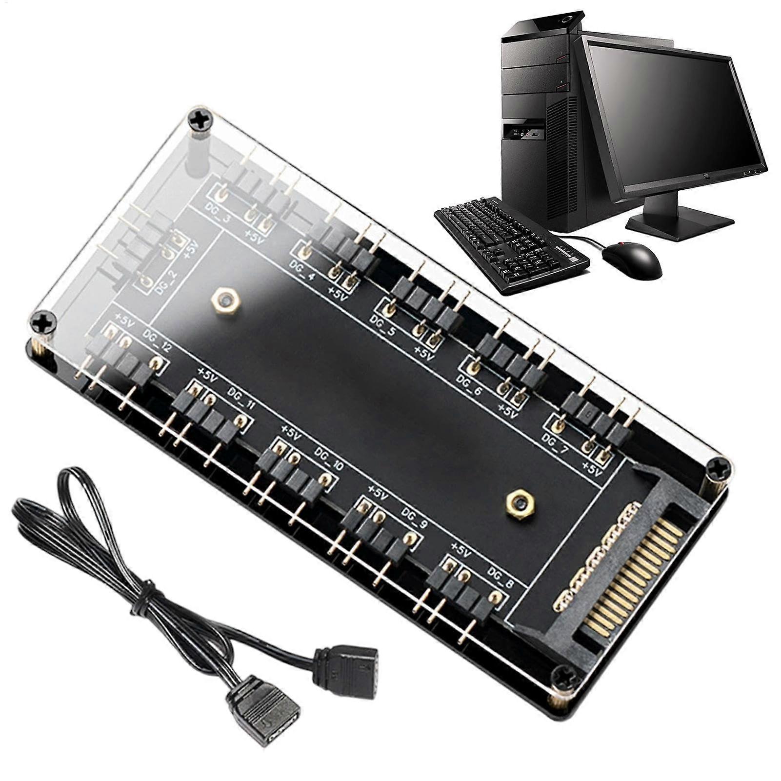 PC Fan Hub ARGB Controller with 10Port Sync Lighting for PC Case and Stable Cooling Performance