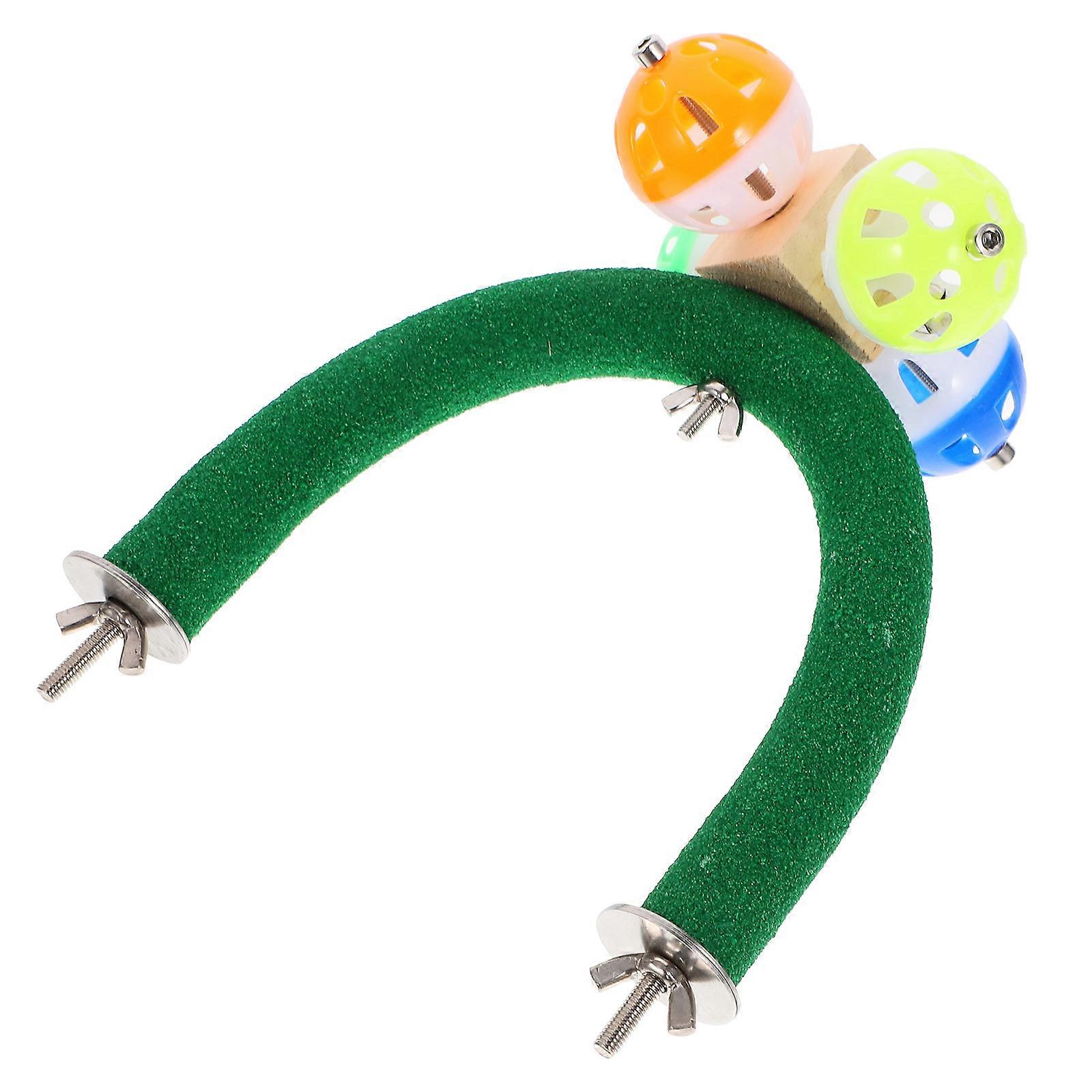 Parakeets Perch Stand Bell Wood Parrots Perch Toy for