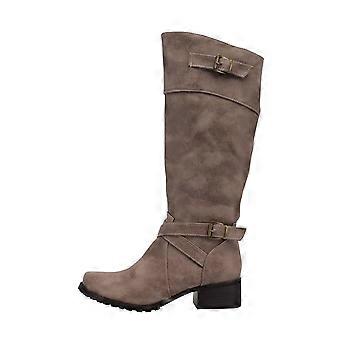 Damen-Cowboystiefel für den Winter mit Gürtelschnalle, runder Zehenpartie, niedrigem Absatz, seitlichem Reißverschluss, warm und hoch geschnitten, US-Größe: 5,5 (36)