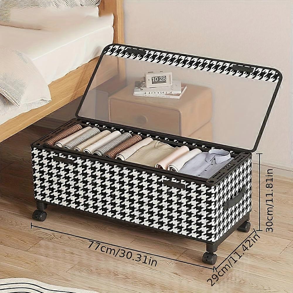 Multi-Functional Houndstooth Under-Bed Storage Box with Wheels | Non-Woven Clothes & Linens Organizer, Rectangular