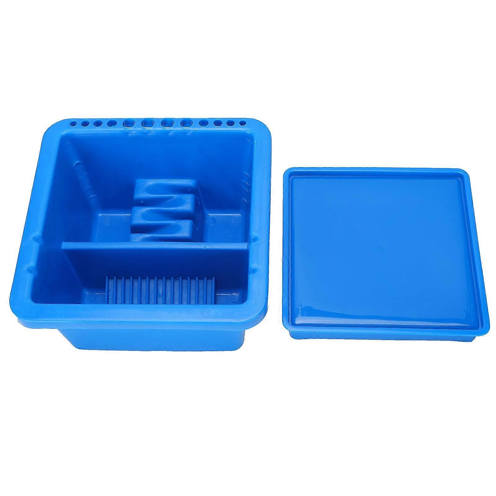 Small Square Paint Brush Cleaning Basin with Integrated Holder, Compact Multifunction Art Tub