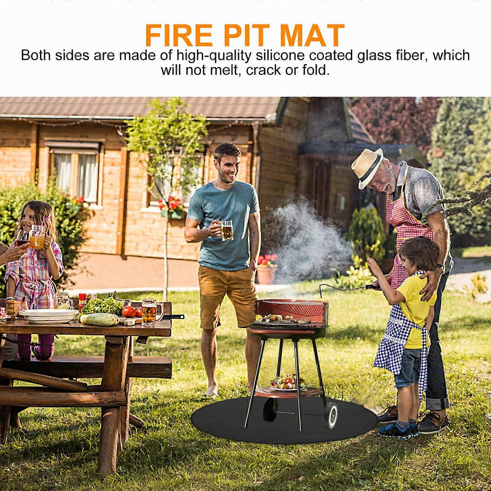 36 Inch Round Fire Pit Mat, Fireproof Under Grill Mat for Deck, Waterproof Oilproof DoubleSided
