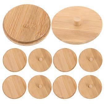 10pcs Bamboo Cotton Swab Storage Box Lid - Natural Bamboo Cover for Container Dispenser Box Apothecary Jar Bathroom Home Storage Organizer
