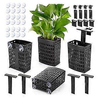 4 Pcs Aquarium Plant Holder Adjustable Height with Extendable Hook and Suction Cup for Fish Tank Aquaponic Plant Black