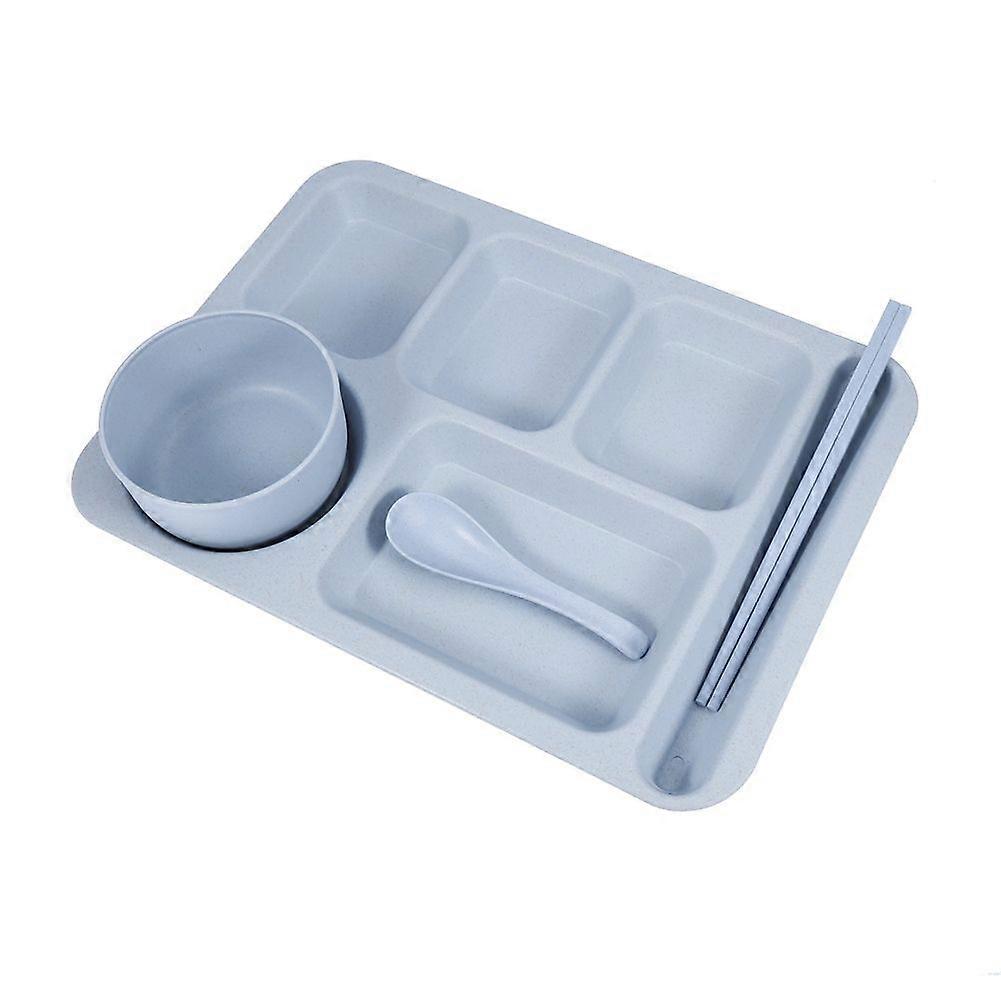 5-sections Wheat Straw Divided Dinnerware Tableware Set compatible Students (Blue)