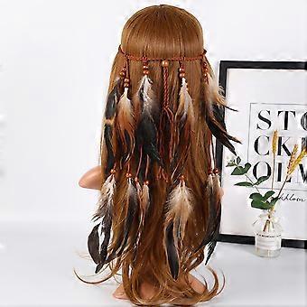 Tiara de penas boho hippie indiana boêmia, faixa de cabelo com penas, acessório de cabelo feminino, tiara com borla, arco de cabelo para cosplay, fantasia, feriado, festival, Halloween