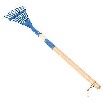 Kids Yard Tools Wooden Handle Rake for Outdoor Play Blue Lightweight