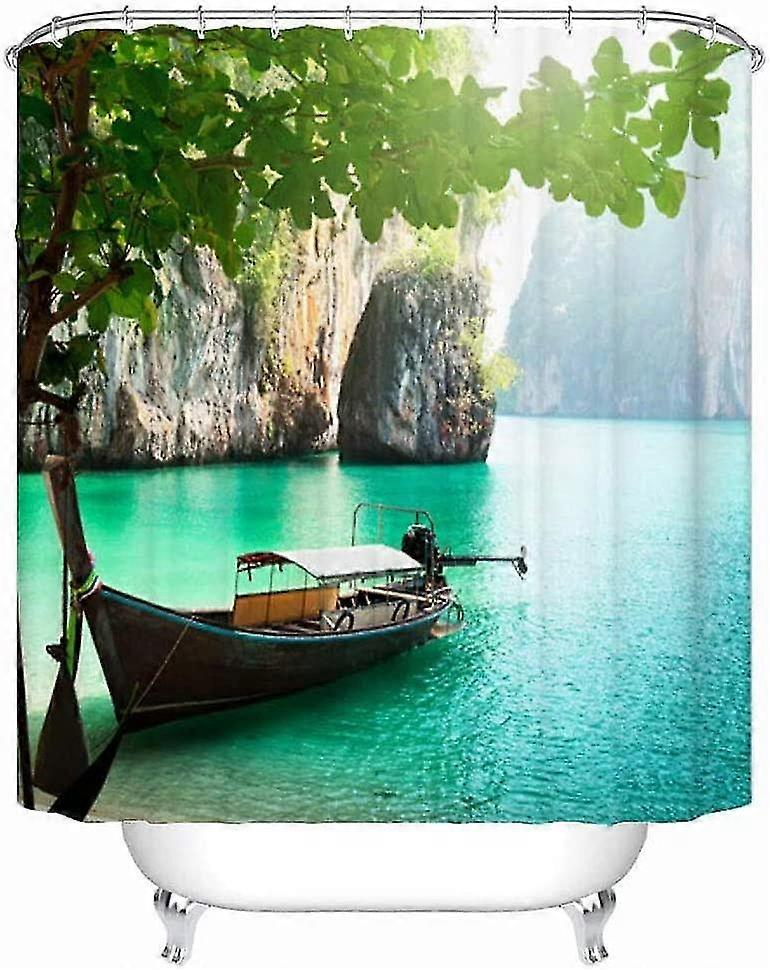 3D Bathroom Curtain with Hook Rings 100% Polyester