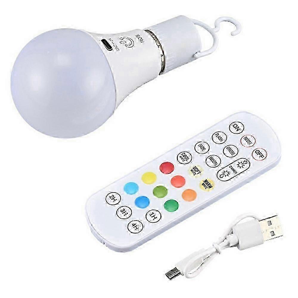 E27 RGB Rechargeable Dimmable Light Bulb with Remote Timer & Touch Control 2700K