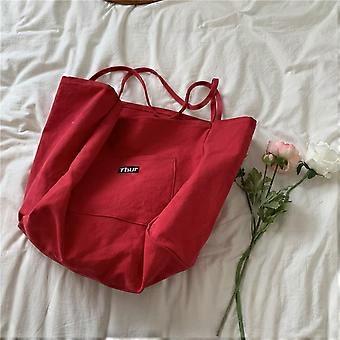 Rote Tasche Mode Koreanische Frauentasche Eine Schulter Große Kapazität Mode Druck Einkaufstasche Leinwand Tragetasche