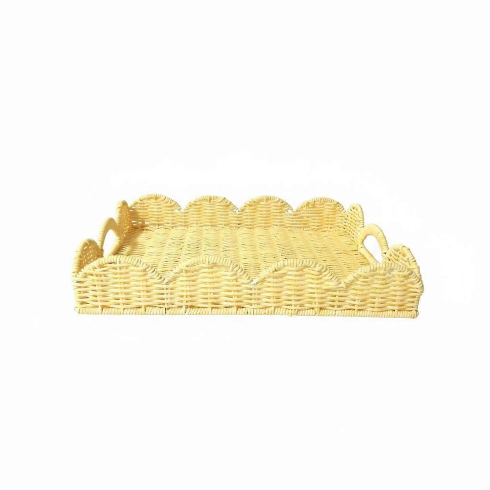 Braided Container Basket Edge Serving Tray Multipurpose Wicker Tray for Tabletop