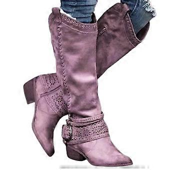 Western-Cowboy-Stiefel für Damen aus PU, dicker Absatz, kniehoch, mittelhoch, Herbst/Winter