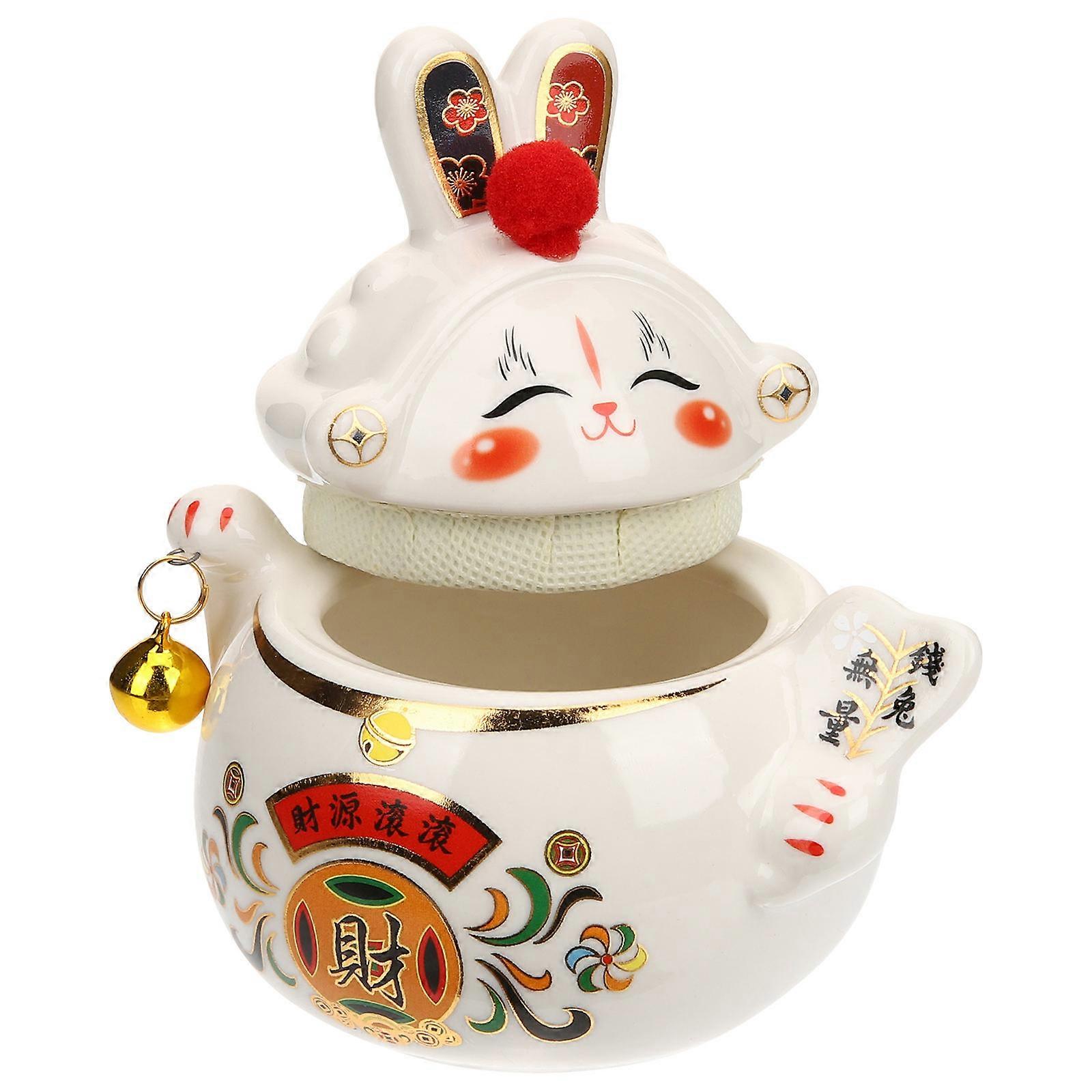 White Porcelain Tea Canister for Multi-Function Storage Rabbit