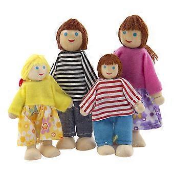 Wooden Dolls Family 4Pcs Set for Kids Imaginative Pretend Play Gift