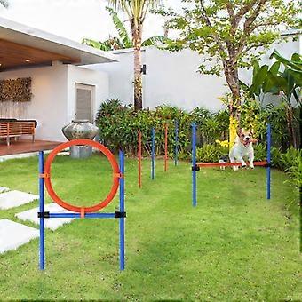 Dog agility training equipment, agility exercise set, dog agility set, slalom hurdle jump ring for dogs, 3 in 1 dog sports training area, blue+red