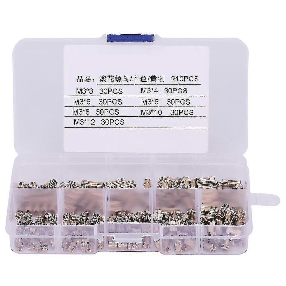 Cylinder Knurled Threaded Round Insert Embedded Nuts 210pcs M3 Brass
