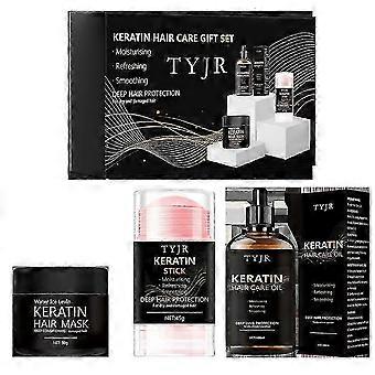 Keratin-Haarpflege-Set: Keratin-Haarmaske, Keratin-Haarstift, Keratin-Haarpflegeöl, Deep Hair Conditioner - Trockener, splissiger, geschädigter Haarreparatur-Behandlung
