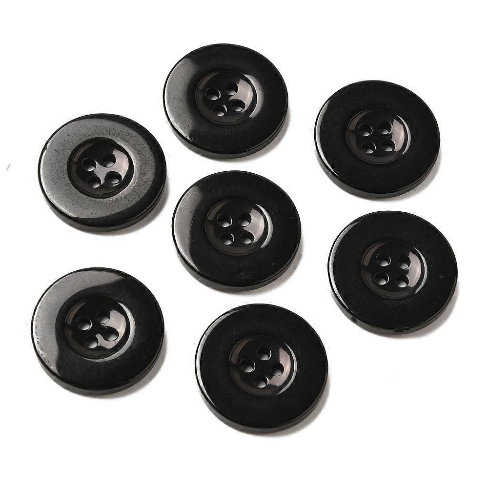 Resin Buttons Dyed Flat Round Black 25x3mm