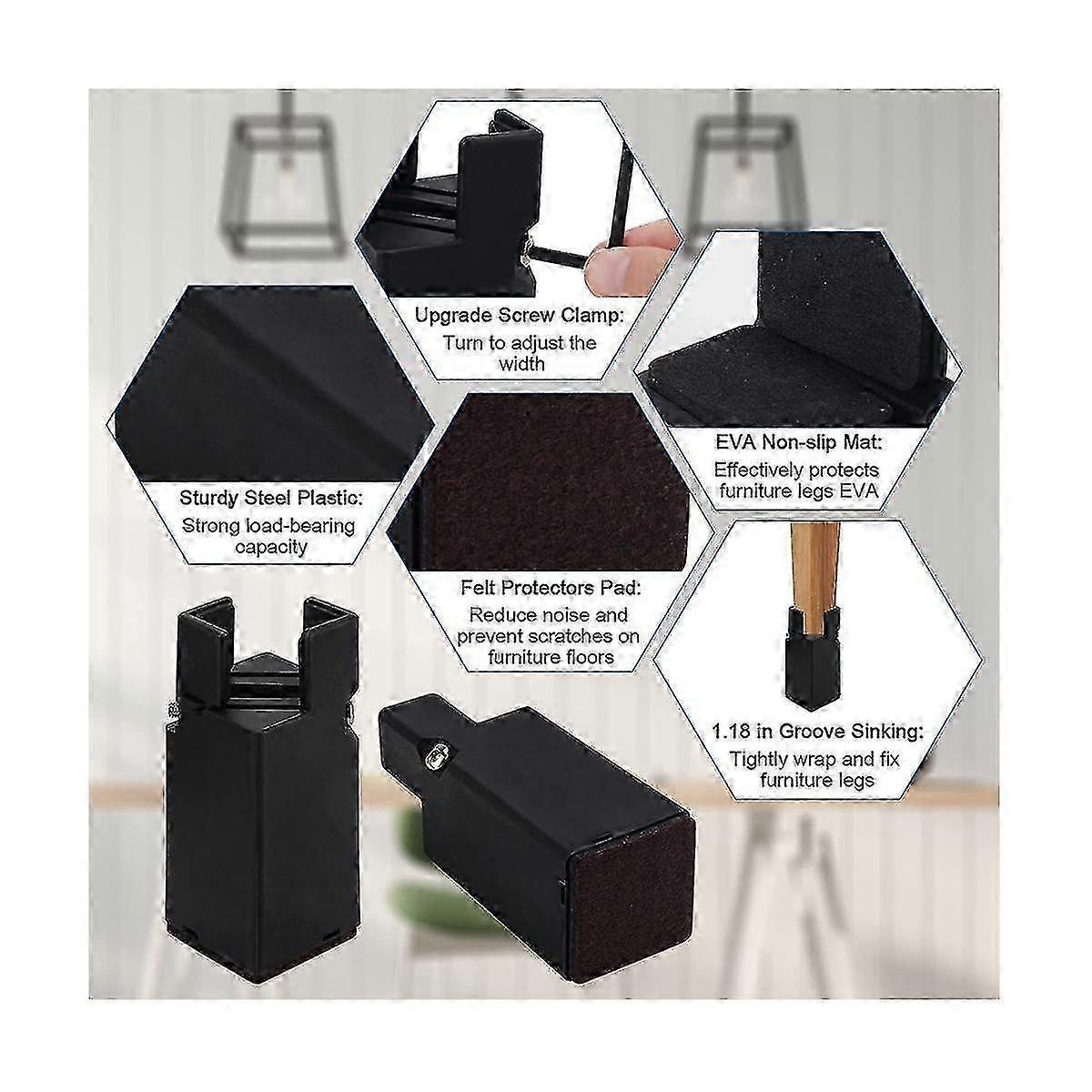 Furniture Risers With Adjustable Screw Clamp,table Risers Chair Risers Bed Risers 4 Inch,fit Square