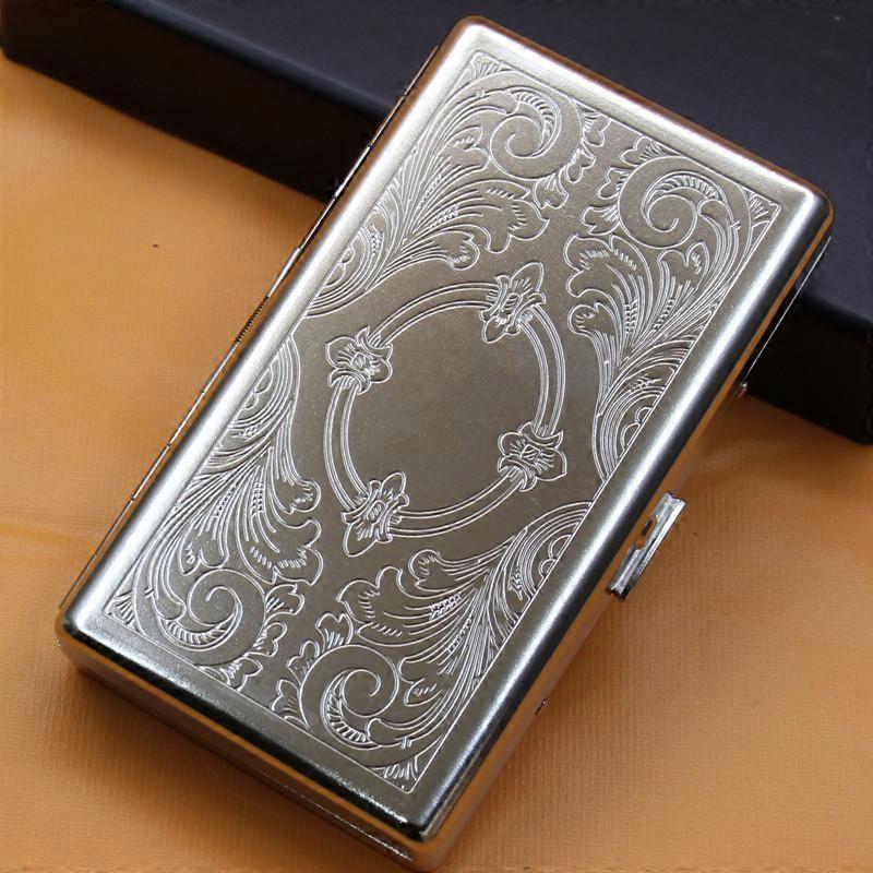 Engravable Silvertone Dual Card Cigarette Case