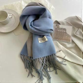 Women's luxury brand cashmere scarf, headscarf with pom-pom, shawl, cashmere shawl, small scarf - light blue/grey [XR]