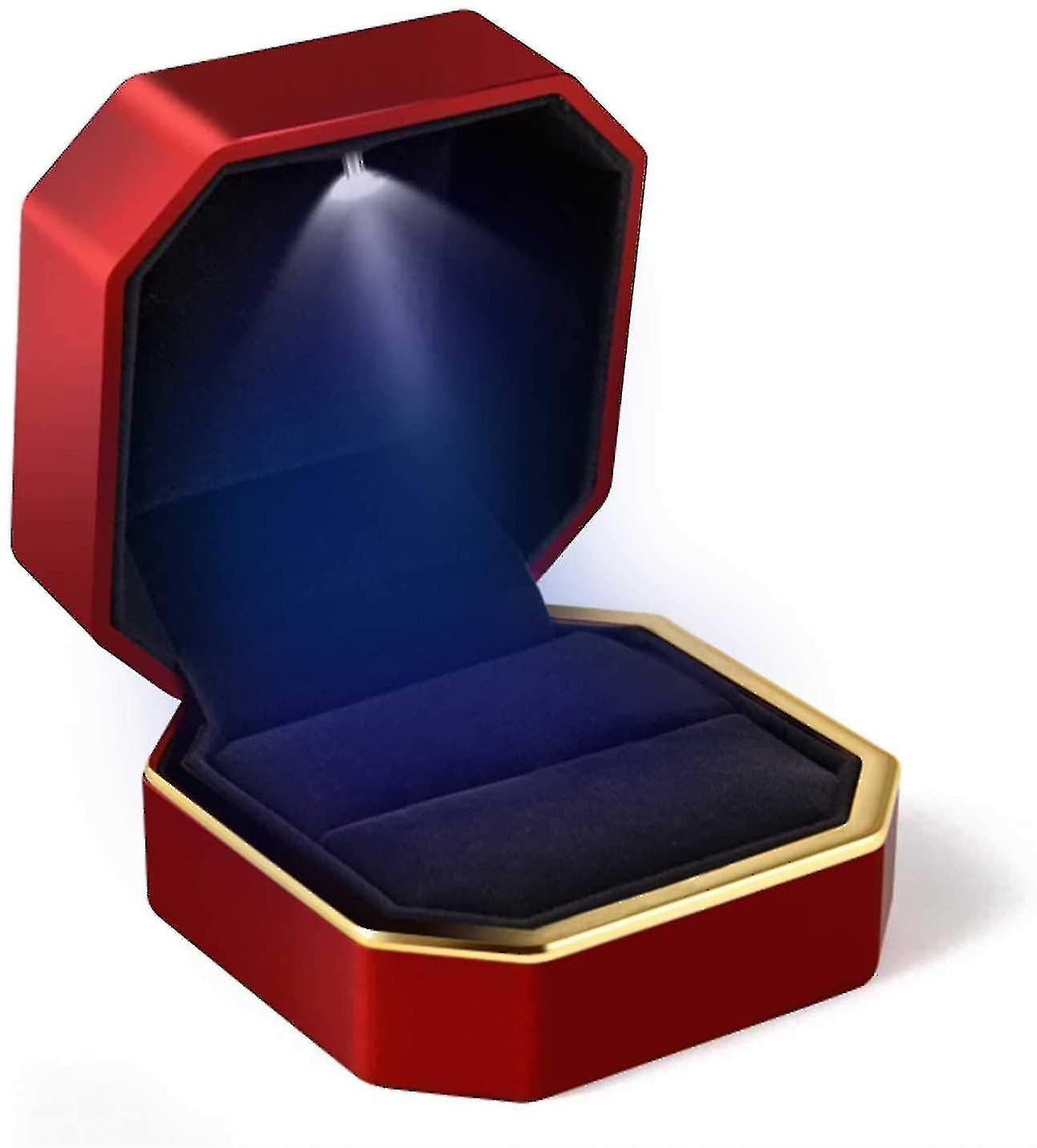 Luxury Ring Box, Square Velvet Wedding Ring Case With Led Light