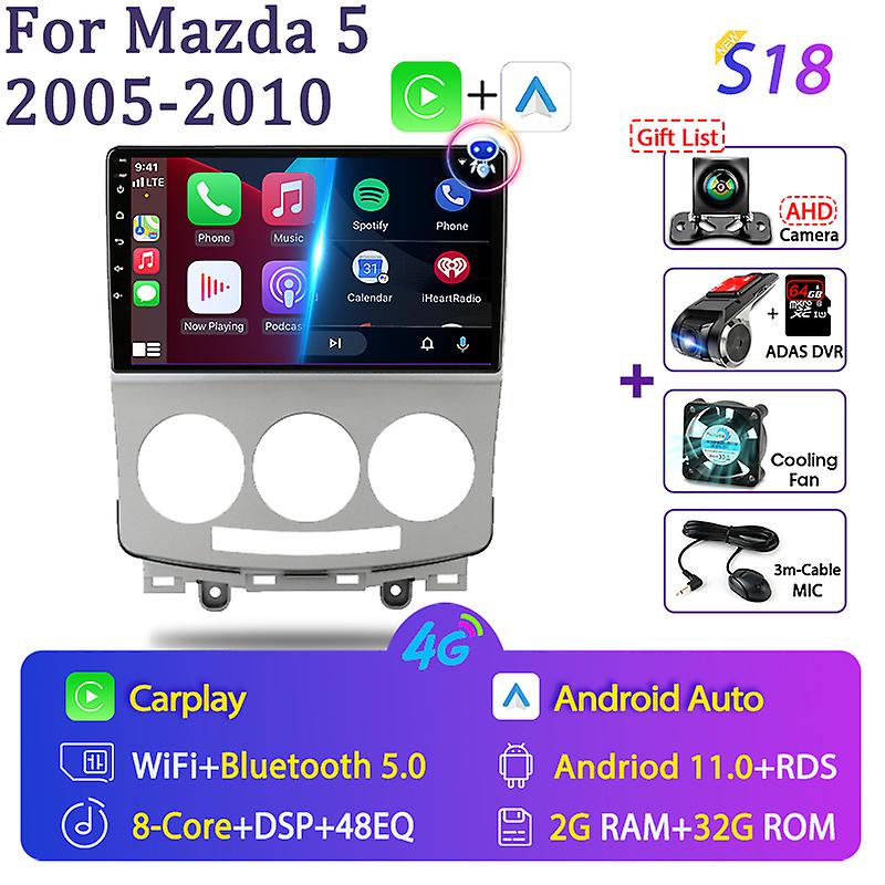 Android 11 2 Din pour Mazda 5 2005-2010 Autoradio Multimédia Lecteur Vidéo Stéréo Navigation Carplay Auto Haut-parleurs Unité Tête Audio