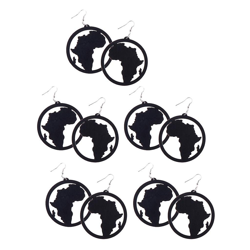 Exaggerate Geometric African Map Wooden Drop Dangle Hook Earrings 5Pairs