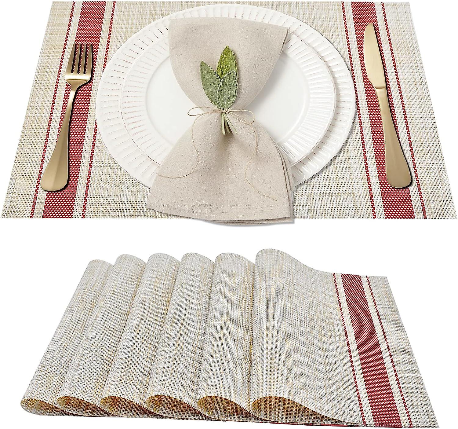 Ensemble de 4 sets de table faciles à nettoyer pour table à manger Tapis de table en vinyle tissé lavable résistant à la chaleur Beige mixte