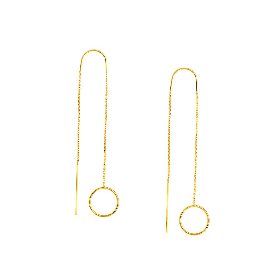 14k Solid Yellow Gold Open Disc Threader Earrings Stud Earring for Women