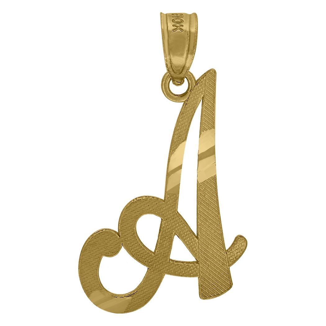 10k Gelbgold Unisex Sparkle Cut Buchstabe Name Personalisiert Monogramm Initiale A Charm Anhänger Halskette 23x13.20mm Wide-PE