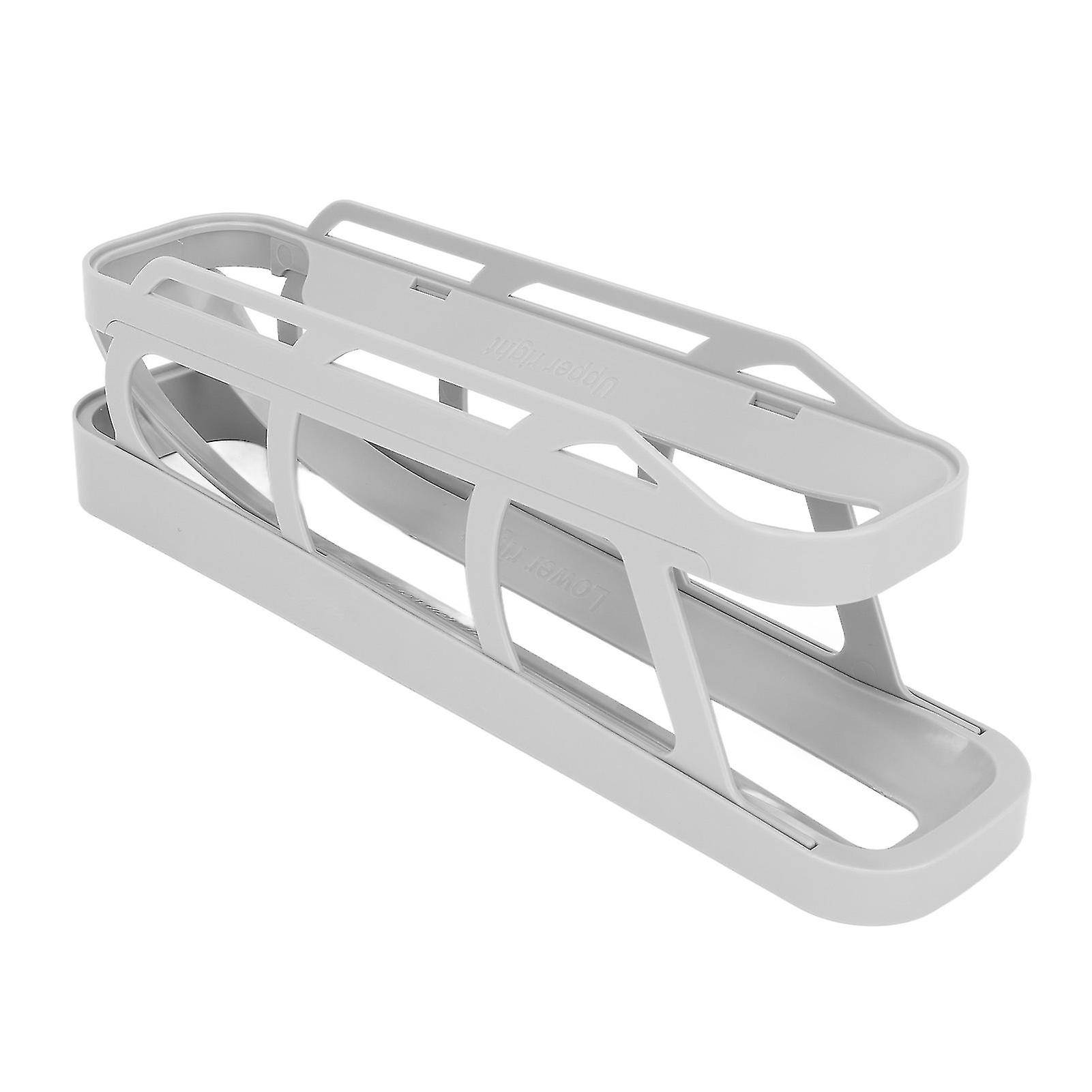Rolling Egg Dispenser 2 Tier Space Saving Automatic Roll Down Egg Holder for Refrigerator Countertop Gray 