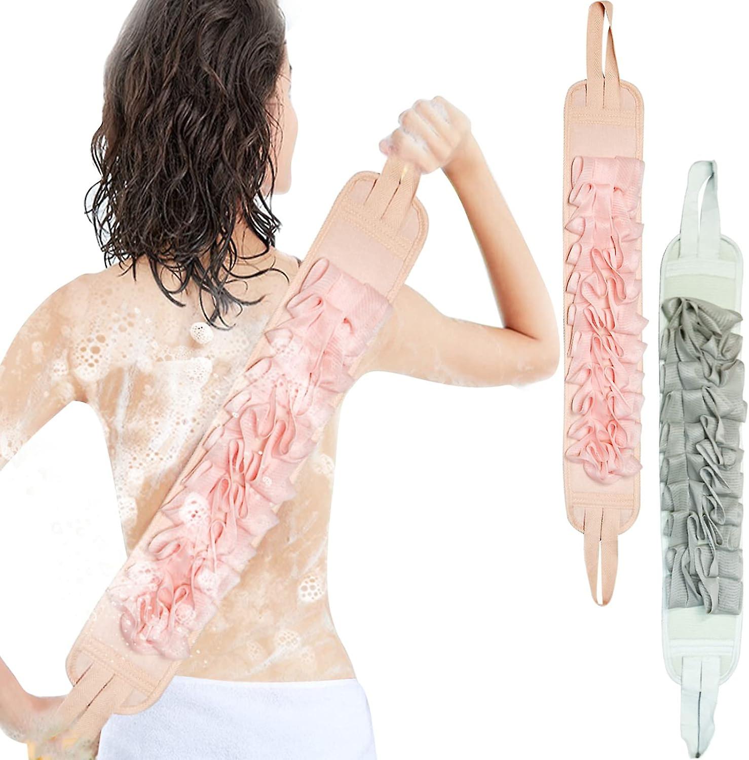 Pack Exfoliating Back Brush, Reversible Handle, Shower Sponge Accessory (Pink, Gray)