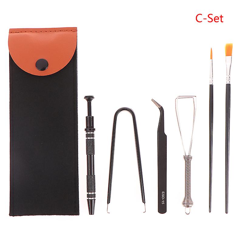 1Set Keyboard Cleaning Tool Keycap Puller Stem Holder Lube Brush w/Storage Bag