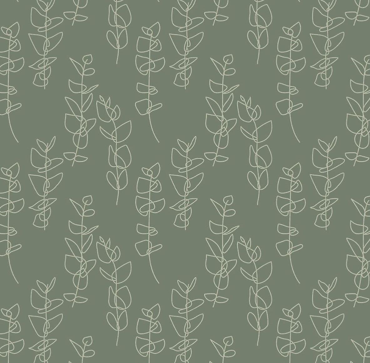 Dolls House Green Line Flower Pattern Miniature Print Wallpaper 1:12 Scale